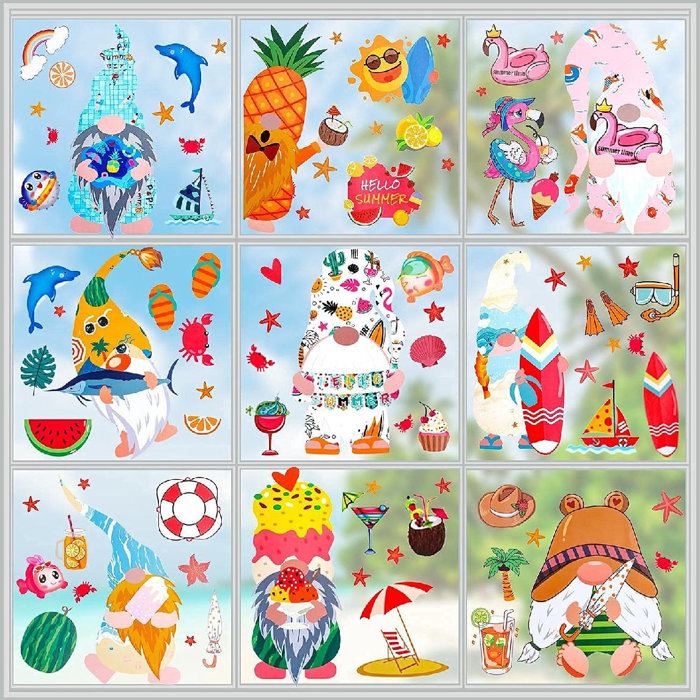 The Holiday Aisle® Gnome Summer Window Clings 9 Sheet Double Sided